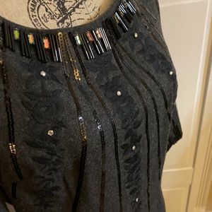 Gray Wool and Sequined Cocktail Dress